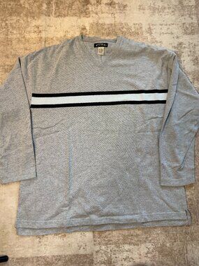 Pure Stuff Long Sleeve V-Neck Knit Shirt Large Heather Gray Stripe Front